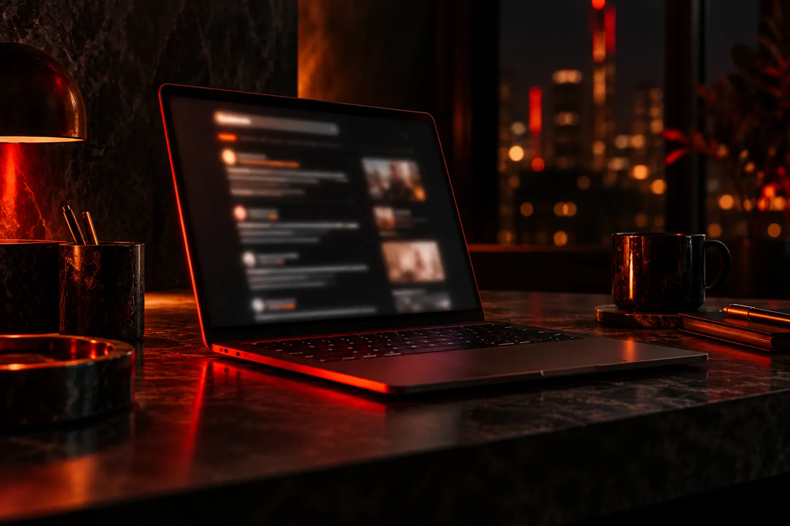 Laptop on a dark desk showing search results, illustrating SEO services in Adelaide