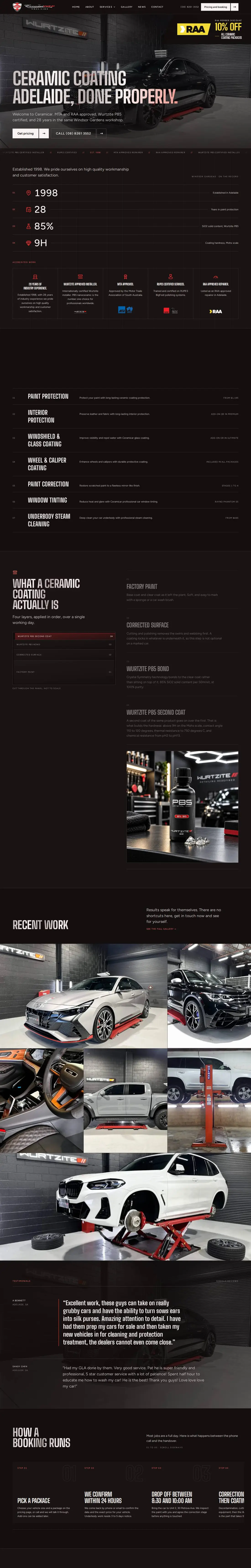 The full CeramiCar homepage from top to bottom