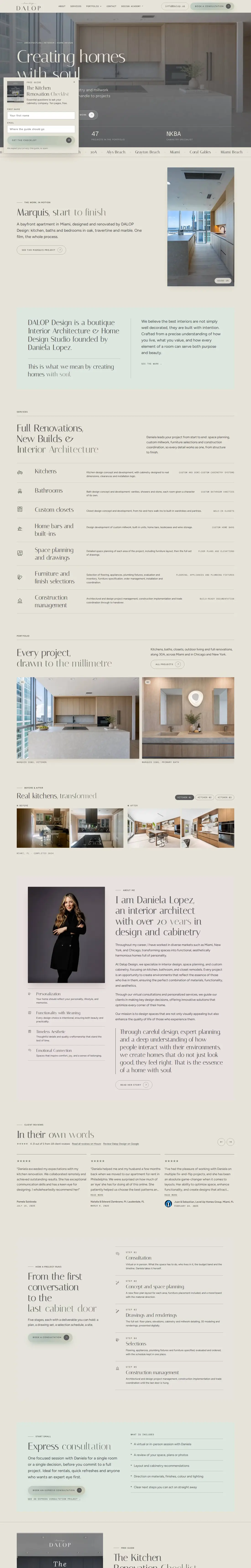 The full DALOP Home Design homepage from top to bottom