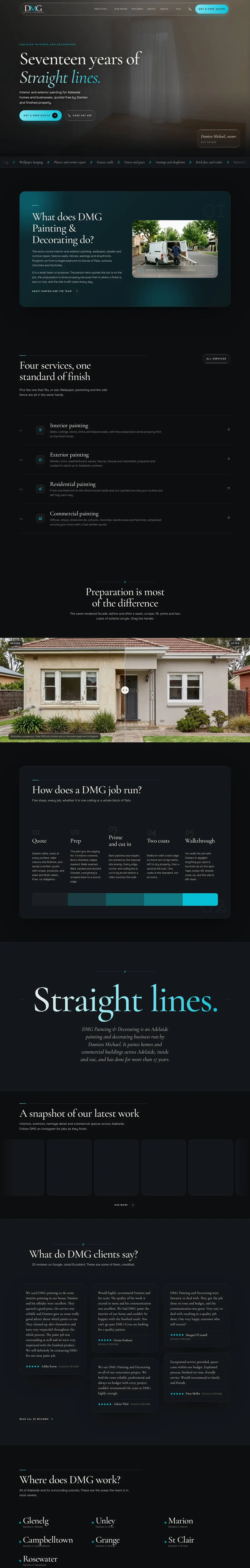 The full DMG Painting and Decorating homepage from top to bottom