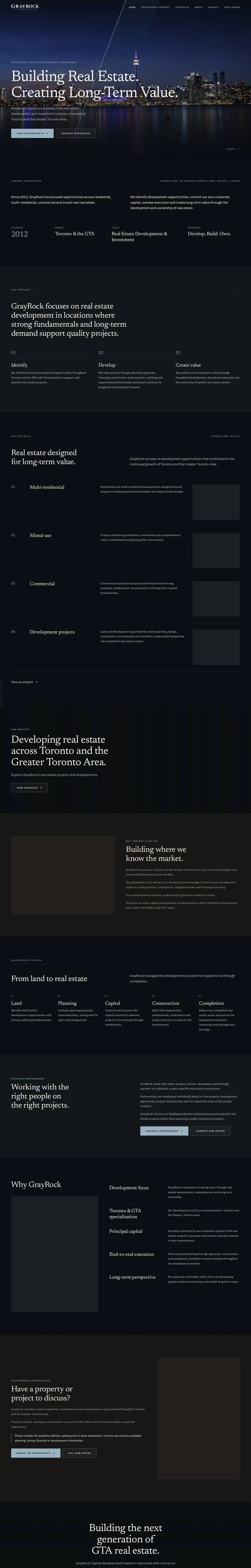 The full GrayRock Capital homepage from top to bottom