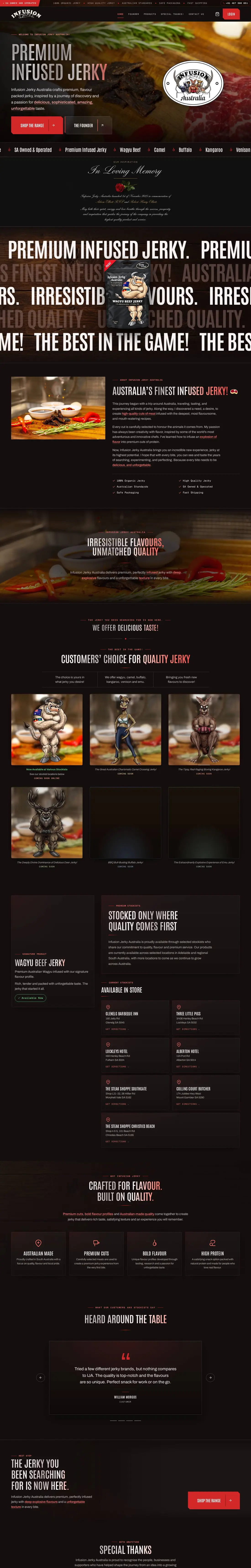 The full Infusion Jerky Australia homepage from top to bottom