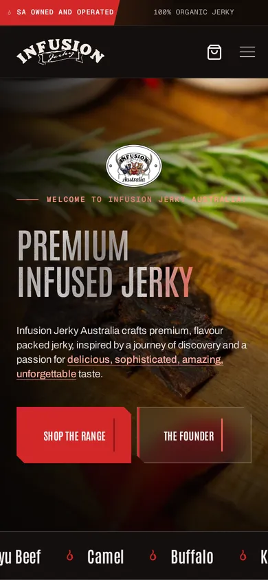 Infusion Jerky Australia website on a phone