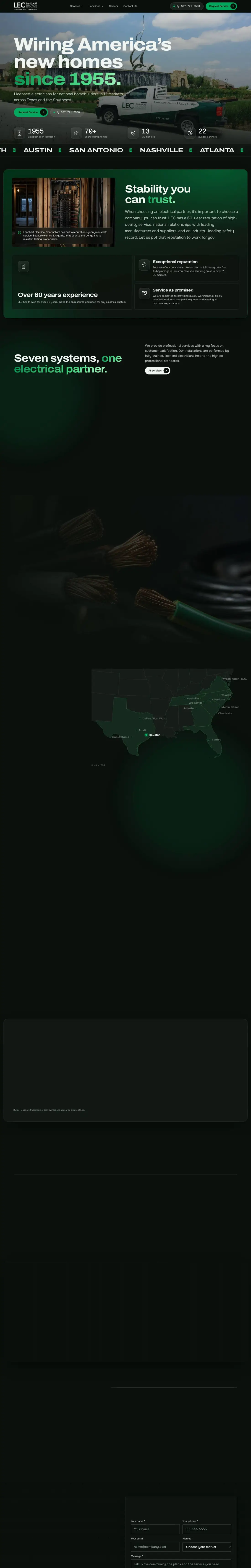 The full Lanehart Electrical Contractors homepage from top to bottom
