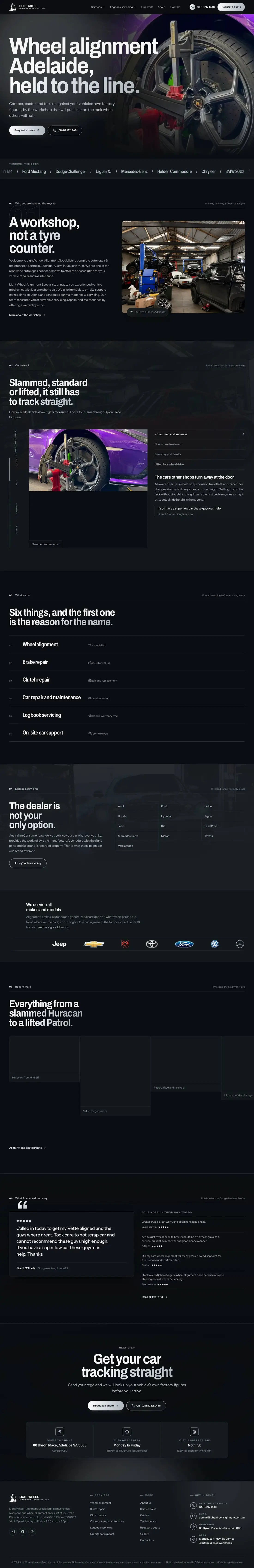 The full Light Wheel Alignment Specialists homepage from top to bottom